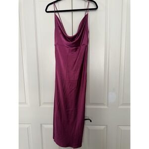 Lioness Dress Womens Medium Satin Slip Midi Cowl Neck Strappy Side Slit Sexy